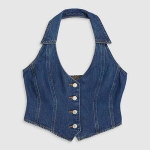 NWT Levi’s Size XL Collared Button Down Slim Cropped Fit Denim Halter Vest